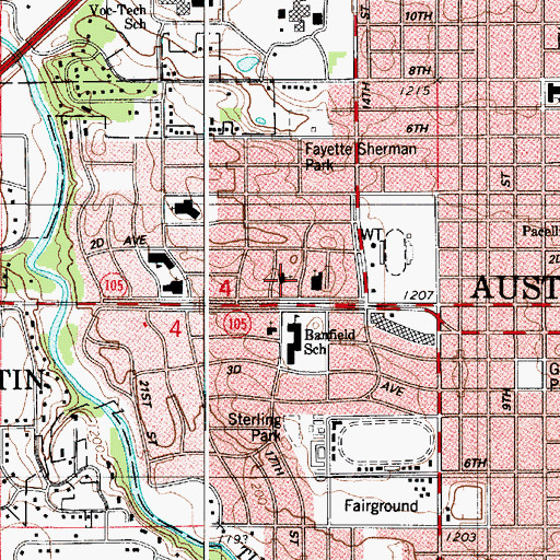Topographic Map of First Baptist Church of Austin, MN