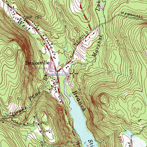Topographic Map of Marshall Lake Brook, CT