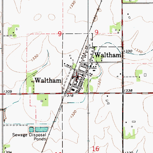Topographic Map of Waltham Post Office, MN