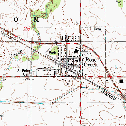 Topographic Map of Rose Creek Post Office, MN