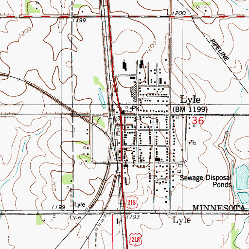 Topographic Map of Lyle Community Library, MN