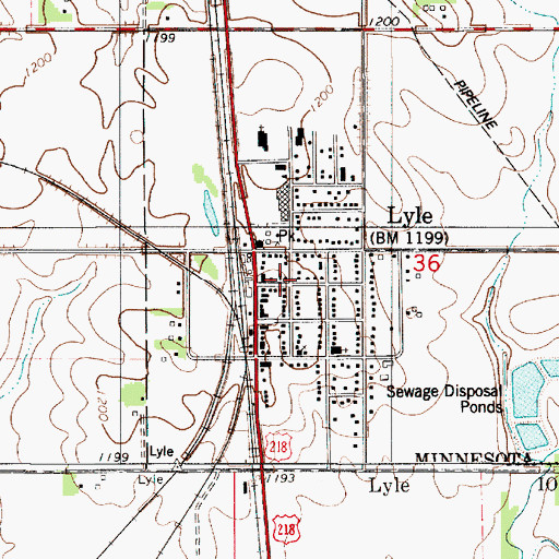 Topographic Map of Lyle Post Office, MN