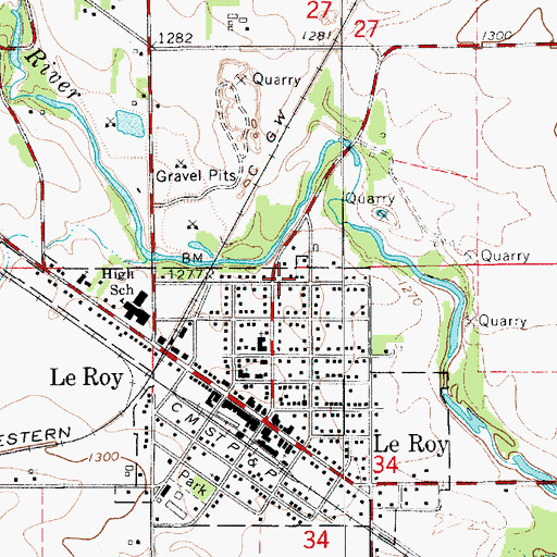 Topographic Map of Le Roy Public Library, MN