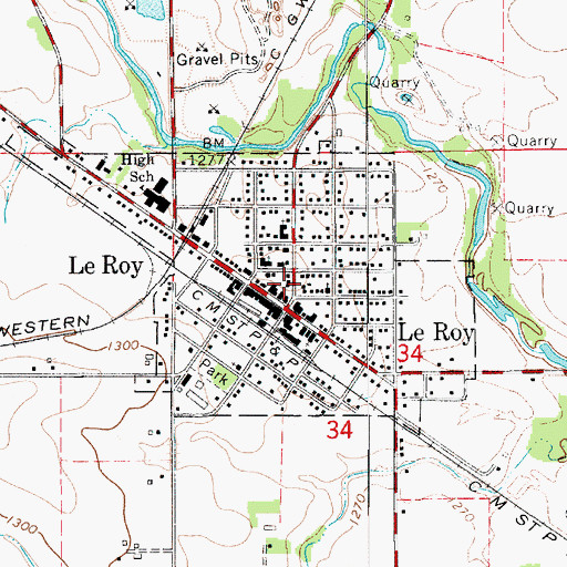 Topographic Map of Le Roy Post Office, MN