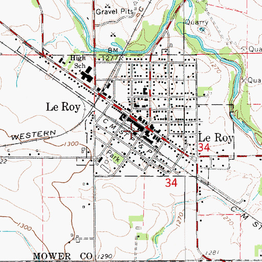Topographic Map of Le Roy (historical), MN