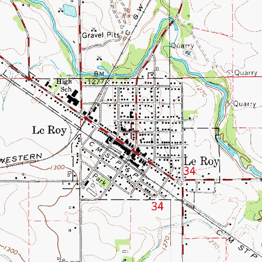 Topographic Map of Le Roy Lutheran Church, MN