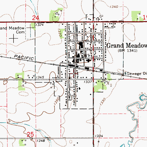 Topographic Map of Grand Meadow Post Office, MN