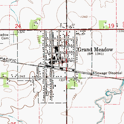 Topographic Map of Grand Meadow Health Care Center, MN