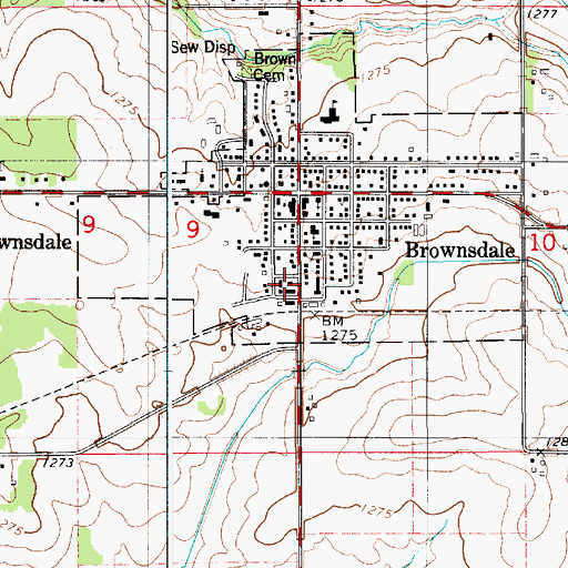 Topographic Map of Brownsdale Volunteer Fire Department, MN