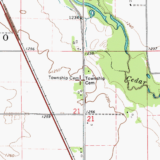 Topographic Map of Udolpho Cemetery, MN