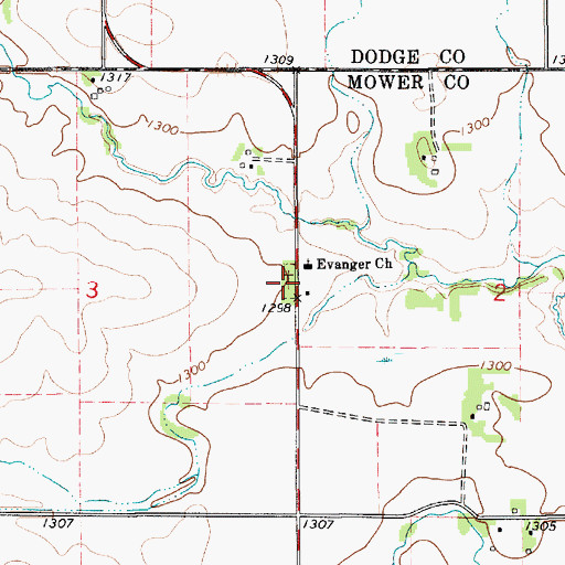 Topographic Map of Evanger Cemetery, MN