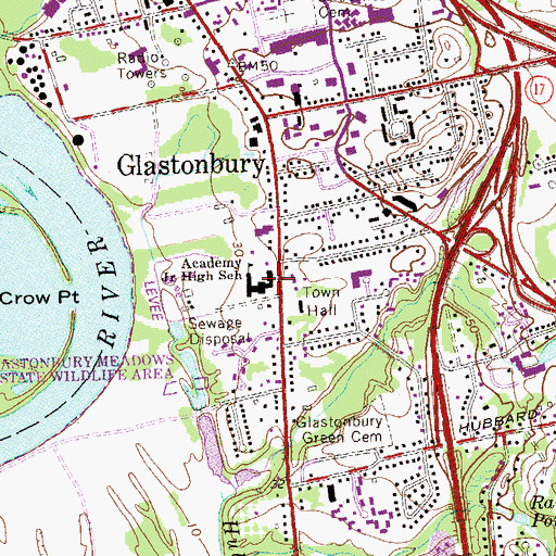 Topographic Map of Academy School, CT