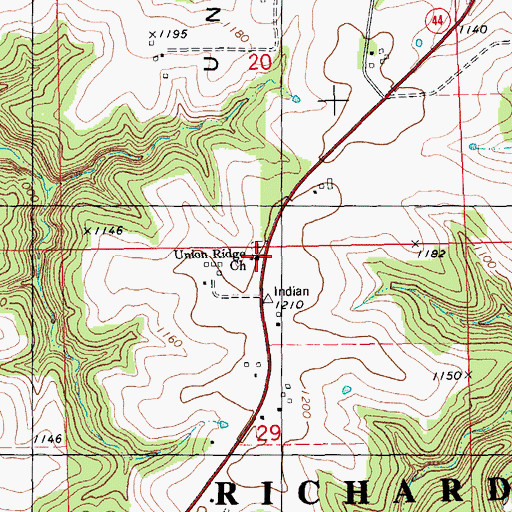 Topographic Map of Union Ridge Cemetery, MN