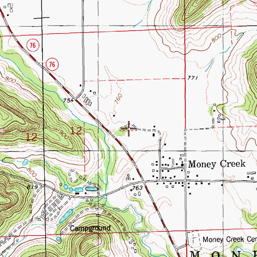 Topographic Map of Old Money Creek Cemetery, MN