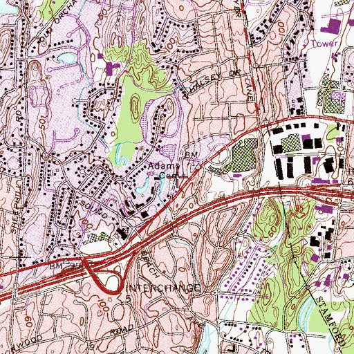 Topographic Map of Adams Cemetery, CT