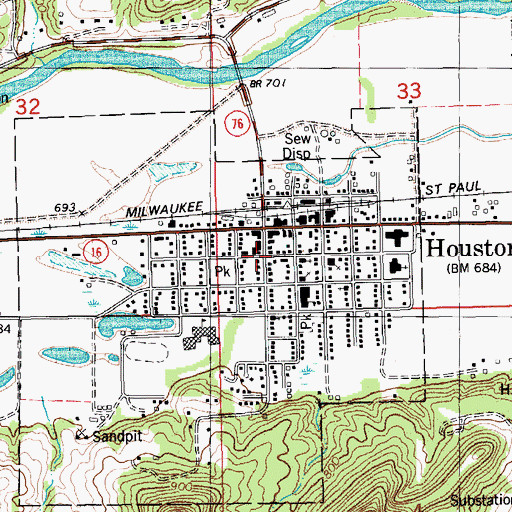 Topographic Map of Houston Post Office, MN