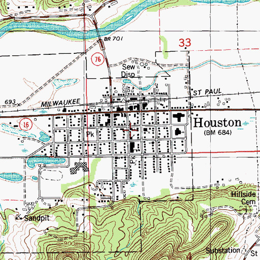 Topographic Map of Houston Baptist Church, MN