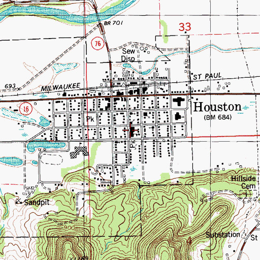 Topographic Map of Houston Elementary School, MN