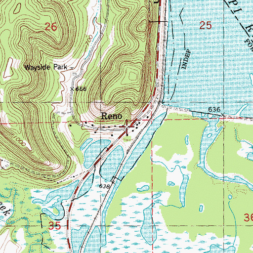 Topographic Map of Reno, MN