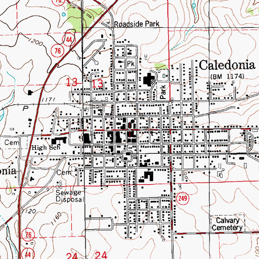 Topographic Map of Caledonia City Hall, MN