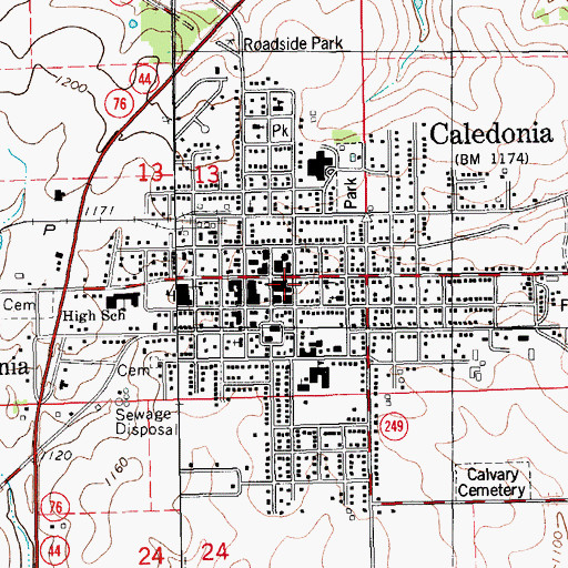 Topographic Map of Caledonia Public Library, MN