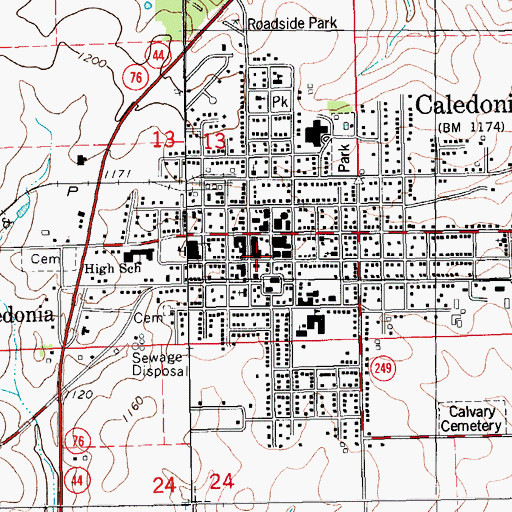Topographic Map of Caledonia Post Office, MN