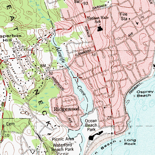 Topographic Map of Alewife Cove, CT