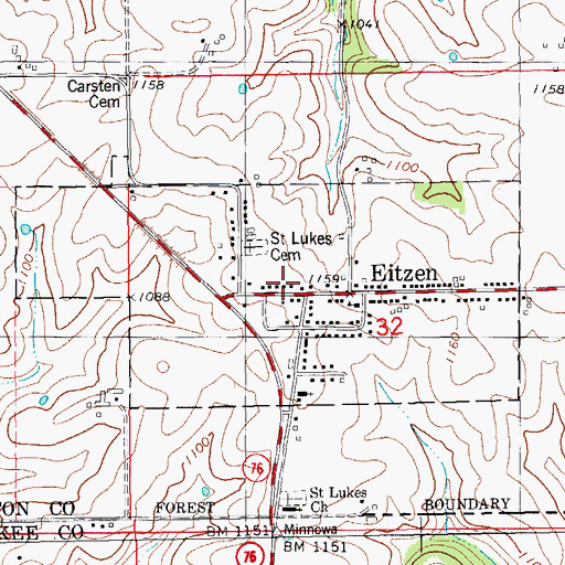 Topographic Map of Eitzen Post Office, MN
