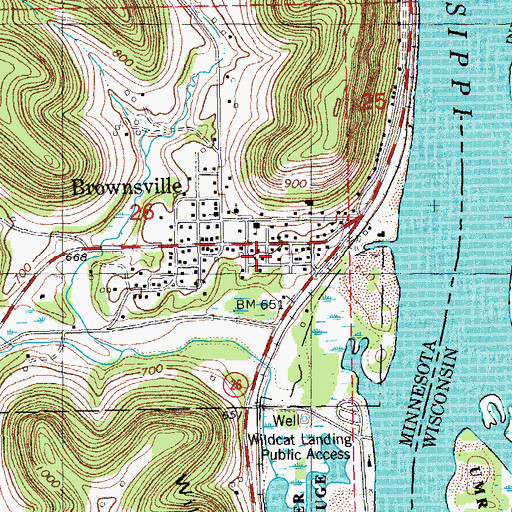 Topographic Map of Brownsville City Hall, MN