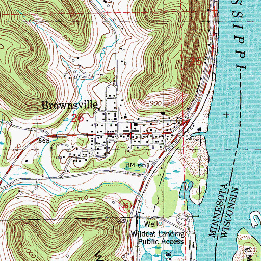 Topographic Map of Brownsville Post Office, MN