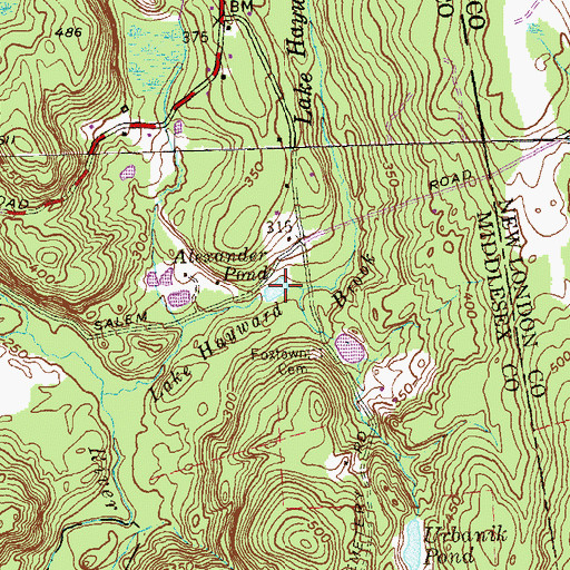 Topographic Map of Alexander Pond, CT