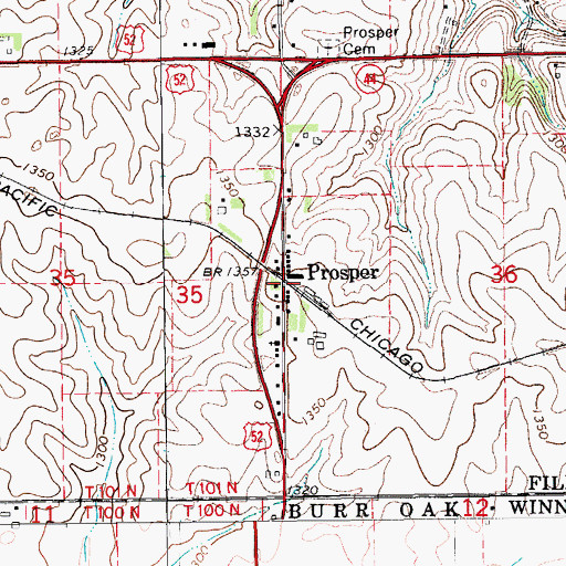 Topographic Map of Prosper Post Office, MN