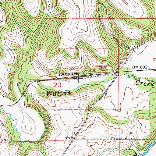 Topographic Map of Isinours Post Office (historical), MN