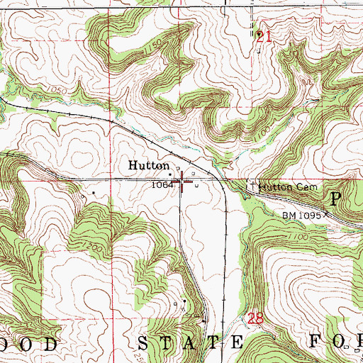 Topographic Map of Hutton Post Office (historical), MN