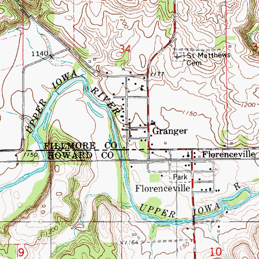 Topographic Map of Granger Post Office, MN