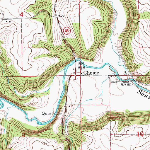 Topographic Map of Choice Post Office (historical), MN