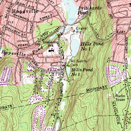 Topographic Map of All Saints Cemetery, CT