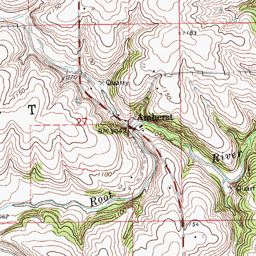 Topographic Map of Amherst Post Office (historical), MN