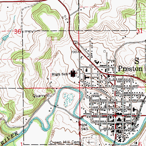 Topographic Map of Fillmore Central School, MN