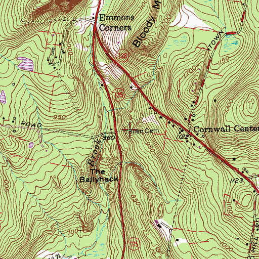 Topographic Map of Allen Cemetery, CT