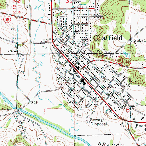 Topographic Map of Chatfield Post Office, MN