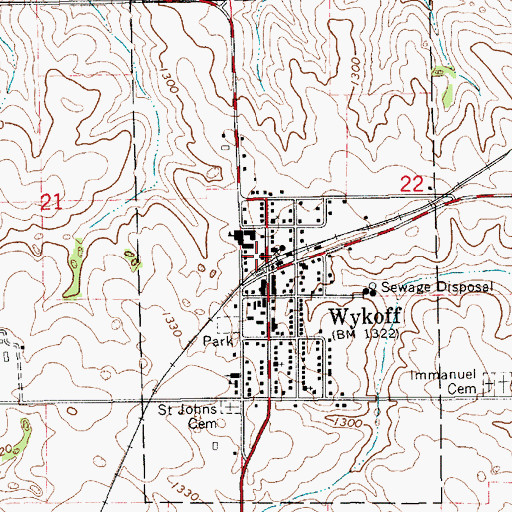 Topographic Map of Wykoff Fire Department, MN