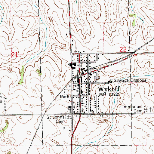 Topographic Map of Wykoff Post Office, MN