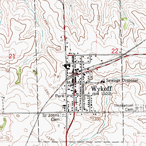 Topographic Map of Wykoff (historical), MN