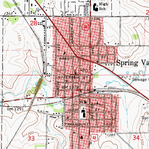 Topographic Map of Spring Valley Public Library, MN