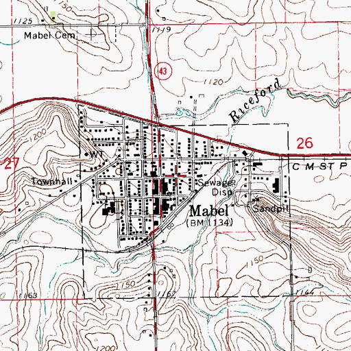 Topographic Map of Mabel Public Library, MN