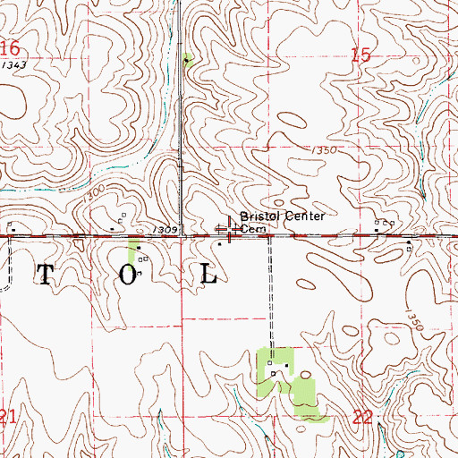 Topographic Map of Bristol Center Cemetery, MN