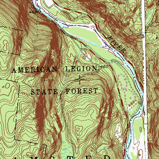 Topographic Map of American Legion State Forest, CT