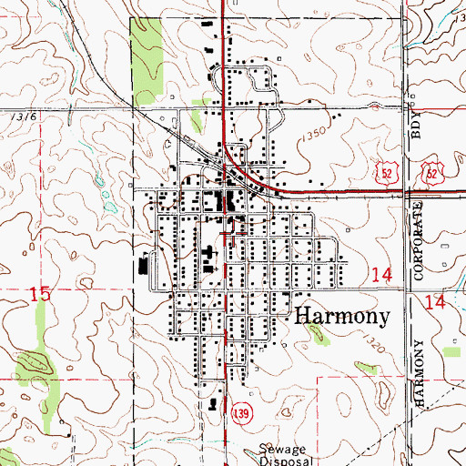 Topographic Map of Harmony United Methodist Church, MN
