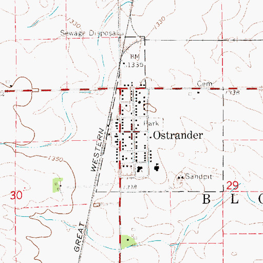 Topographic Map of Ostrander Post Office, MN